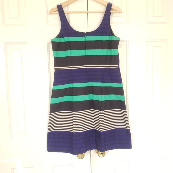 Loft Sleeveless Striped Blue Greed Dress - 6P Size - Picture 10 of 13